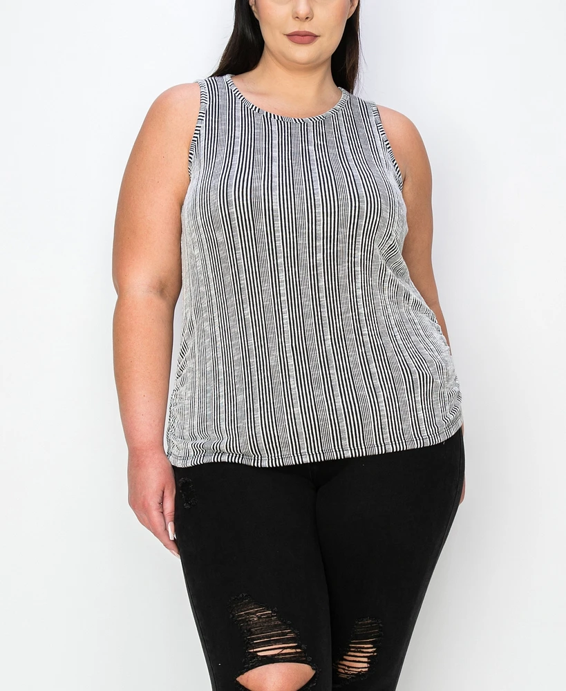 Coin 1804 Plus Size Variegated Textured Stripe Ruched Tank Top