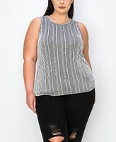 Coin 1804 Plus Size Variegated Textured Stripe Ruched Tank Top