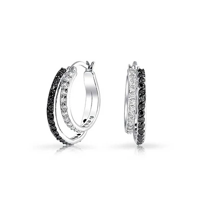 Black White Circle Cubic Zirconia Pave Cz Prom Double Hoop Earrings For Women 1.5 Inch Diameter