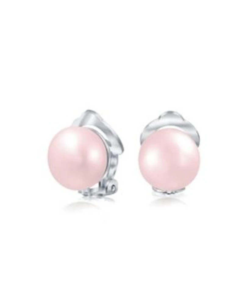 Bling Jewelry Button Style Freshwater Cultured Pearl Clip On Ball Stud Earrings For Women Sterling Silver Non Pierced Ears