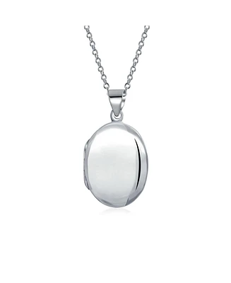 Small Simple Dome Oval Photo Lockets For Women Hold Pictures Polished .925 Silver Locket Necklace Pendant 1 Inch