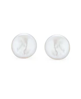 Bling Jewelry Baroque Irregular Round Coin Shaped White Biwa Coin Freshwater Cultured Pearl Stud Earrings For Women Sterling Silver