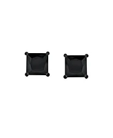 Bling Jewelry 3CT Black On Black Square Princess Cut Cubic Zirconia Solitaire Stud Earrings For Women Cz Secure Screw Back Black Plated Sterling Silve