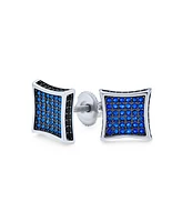 Bling Jewelry Black Blue Cubic Zirconia Micro Pave Cz Square Stud Earrings Sterling Silver Screw back 9MM