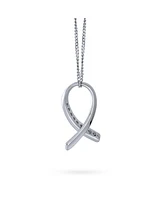 Strength and Hope Elegant Fine Pave Cubic Zirconia Cz Pink Ribbon Breast Cancer Survivor Pendant Necklace For Women .925 Sterling Silver