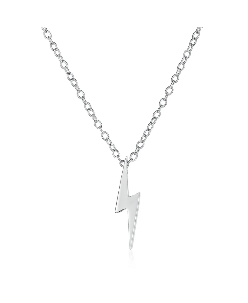 Bling Jewelry Delicate Minimalist Geometric Zig Zag Flash Lightning Bolt Pendant Necklace For Women Sterling Silver