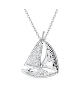 Bling Jewelry Nautical Synthetic Blue Opal Sailboat Necklace Pendant For Women Sterling Silver Large