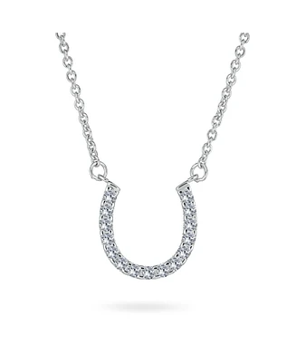 Pave Cubic Zirconia Cz Good Luck Horseshoe Station Pendant Necklace Western Jewelry For Women Graduation .925 Sterling Silver