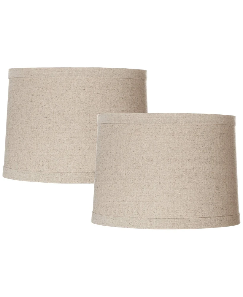 Set of 2 Natural Linen Medium Drum Lamp Shades 13" Top x 14" Bottom x 10" High (Spider) Replacement with Harp and Finial - Spring crest