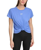 Dkny Sport Women's Knot-Front Metallic Logo T-Shirt