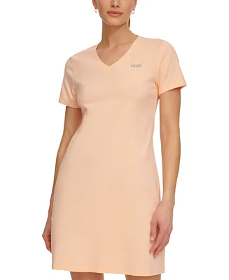 Dkny Sport Women's Metallic-Logo V-Neck Short-Sleeve Dress