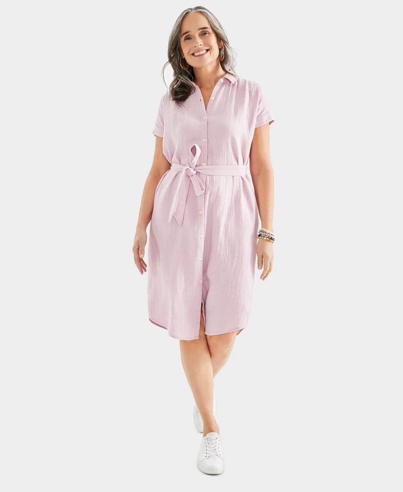 Style & Co Women's Cotton Gauze Short-Sleeve Shirt Dress, Created for Macy's