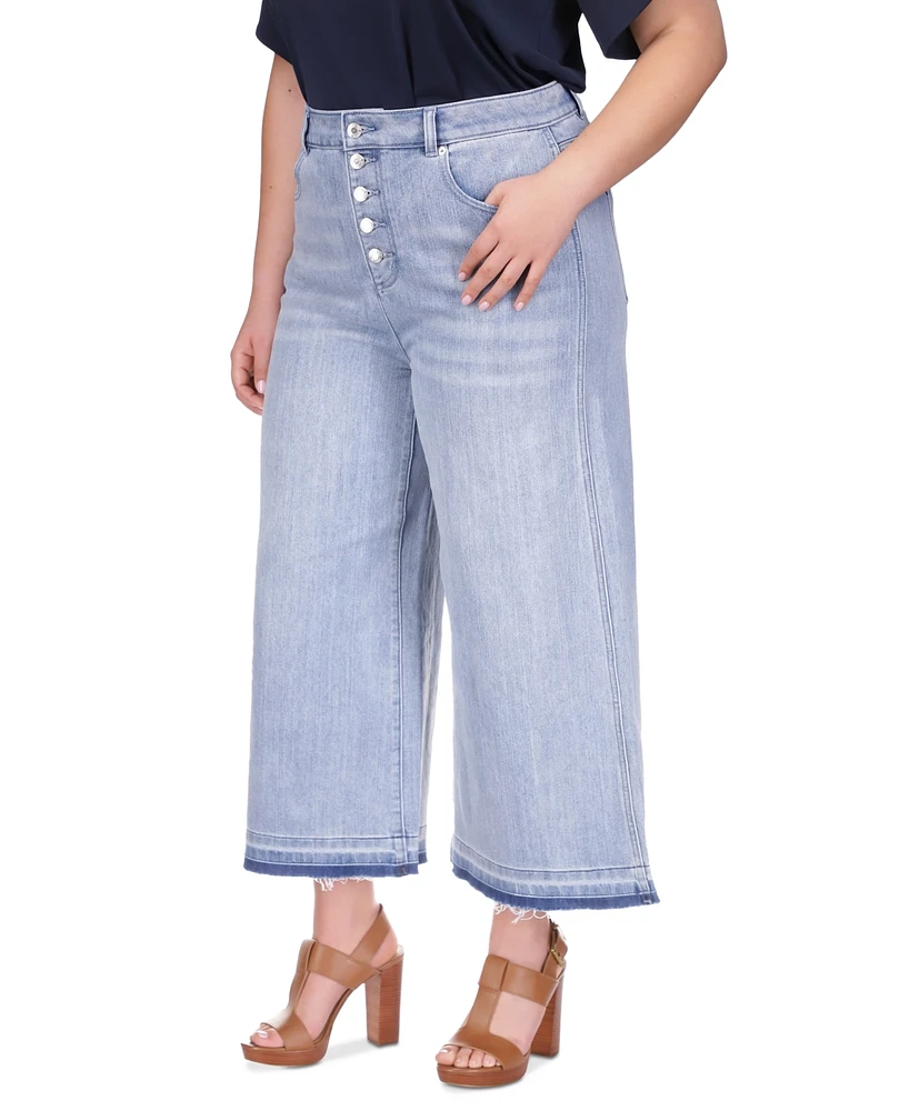 Michael Kors Plus Frayed-Hem Cropped Flare-Leg Jeans