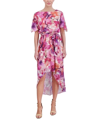 Jessica Howard Women's Printed Chiffon High-Low Midi Dress