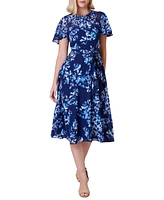 Jessica Howard Women's Belted Floral Chiffon Midi Dress