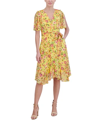 Jessica Howard Women's Floral Chiffon Split-Sleeve Dress
