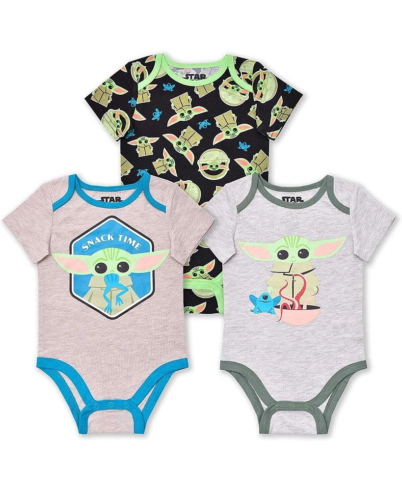 Baby Boys and Girls Grogu Gray, Black, Pink The Mandalorian Bodysuit Three-Pack