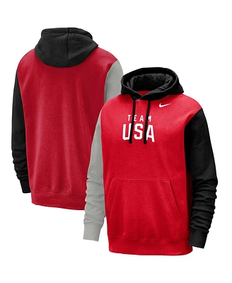 Men's Nike Red, Black Team Usa Colorblock Club Pullover Hoodie