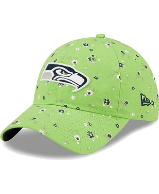 Women's New Era Neon Green Seattle Seahawks Floral 9TWENTY Adjustable Hat
