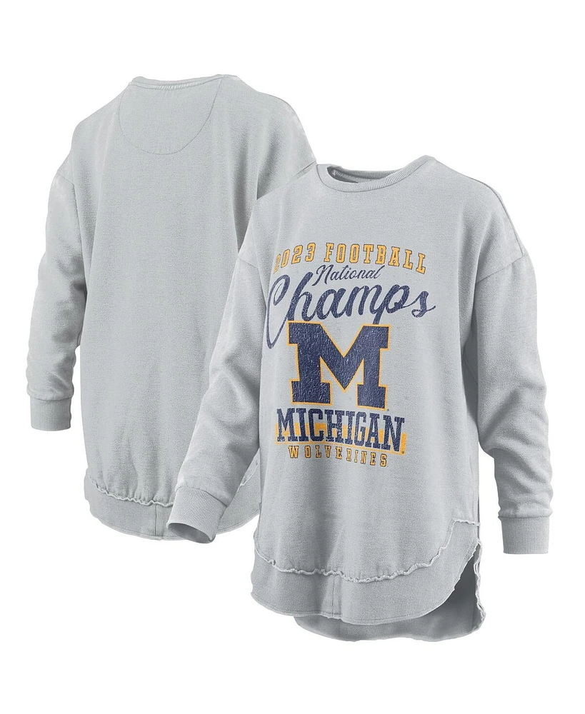 Women's Pressbox Gray Distressed Michigan Wolverines College Football Playoff 2023 National Champions Poncho Pullover Sweatshirt