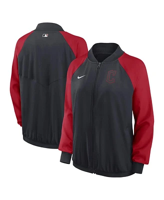 Women's Nike Navy Cleveland Guardians Authentic Collection Team Raglan Performance Full-Zip Jacket