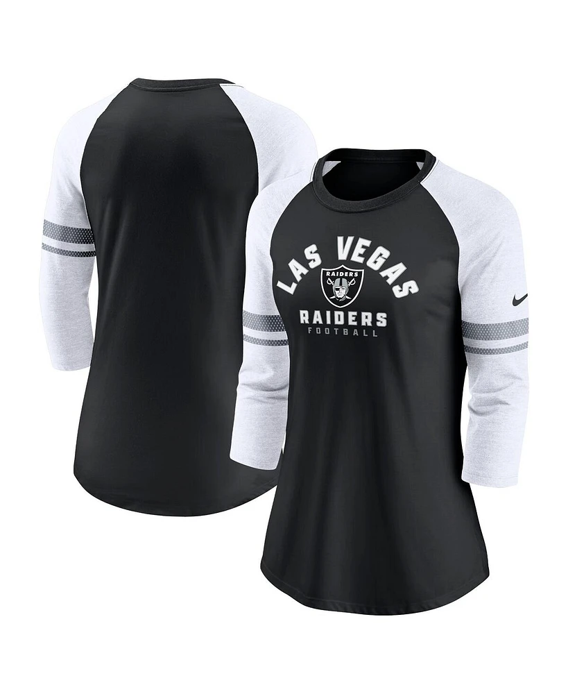 Women's Nike Black Las Vegas Raiders 3/4-Sleeve Lightweight Raglan Fashion T-shirt