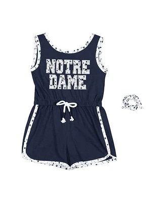 Girls Toddler Colosseum Navy Notre Dame Fighting Irish Scoops Ahoy Floral Romper and Scrunchie Set