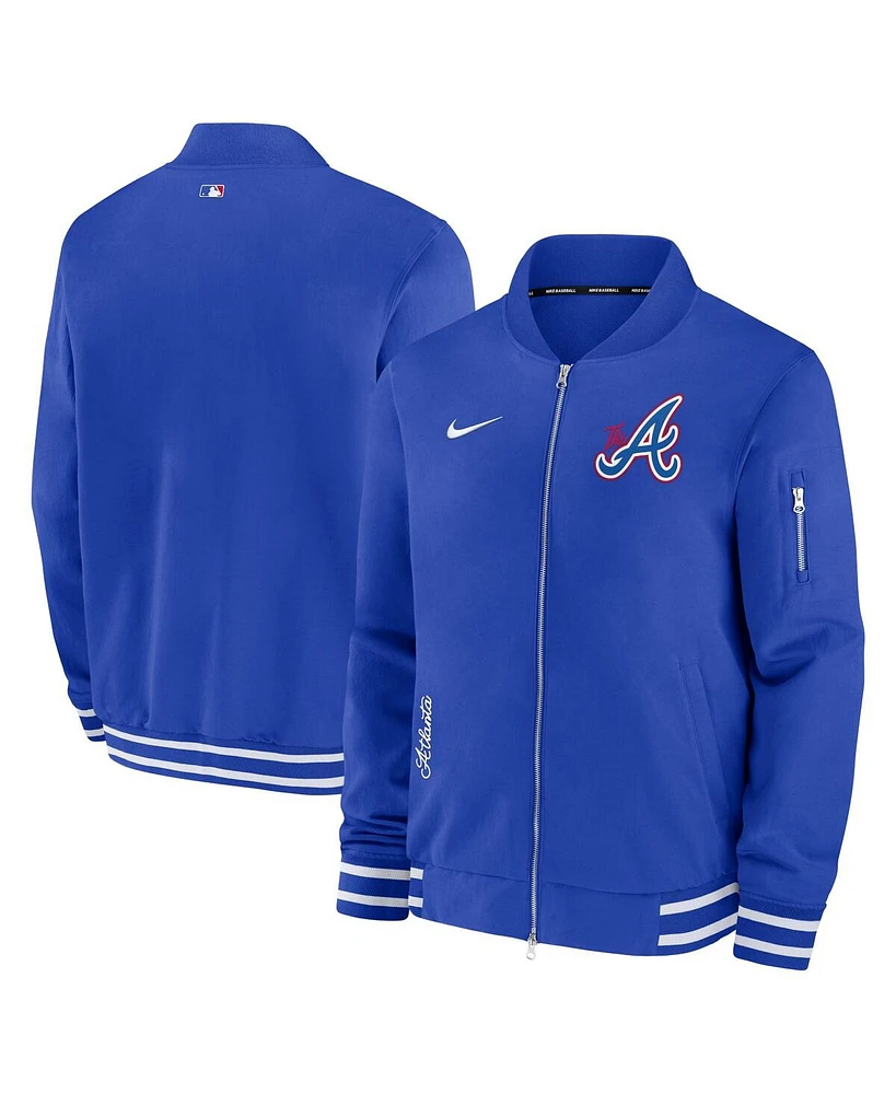 Men's Nike Royal Atlanta Braves Authentic Collection Game Time Bomber Full-Zip Jacket