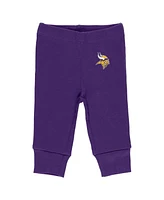 Baby Boys and Girls Wear by Erin Andrews Gray, Purple, White Minnesota Vikings Three-Piece Turn Me Around Bodysuits and Pant Set