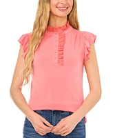 CeCe Women's Ruffled Front-Placket Cap-Sleeve Knit Top