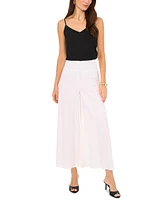 Vince Camuto Women's Linen Blend Smocked Waist Cropped Wide Leg Pants