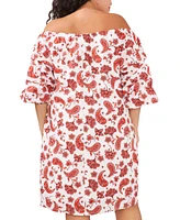 Msk Plus Printed Off-The-Shoulder Dress