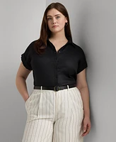 Lauren Ralph Plus Linen Dolman Sleeve Top