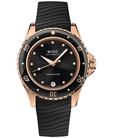 Mido Women's Swiss Automatic Ocean Star Diamond Accent Black Rubber Strap Watch 37mm