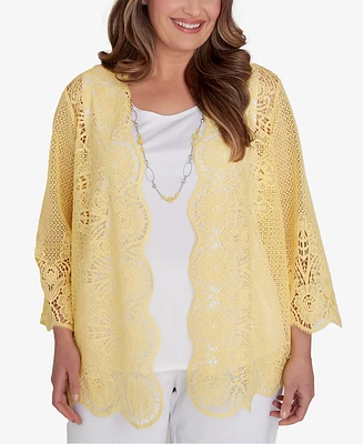 Alfred Dunner Plus Charleston Lace Two For One Top with Detachable Necklace
