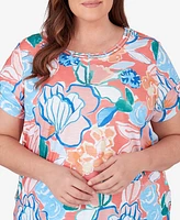 Alfred Dunner Plus Neptune Beach Whimsical Floral Top with Side Ties