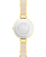 Movado Women's Moda Swiss Quartz Taupe Ceramic Gold-Tone Yellow Pvd Watch 24mm