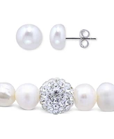 2-Pc. Set Multicolor Cultured Freshwater Pearl (7mm) & Crystal Bracelet Complementing White Stud Earrings Sterlin