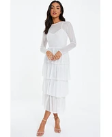 Quiz Women's Mesh Tiered Skater Dress