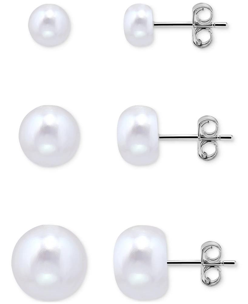 3-Pc. Set Cultured Freshwater Pearl (5, 7 & 9mm) Graduated Stud Earrings in Sterling Silver, Created for Macy's