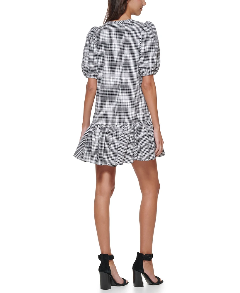 Calvin Klein Women's Printed Puff-Sleeve Flounce Dress