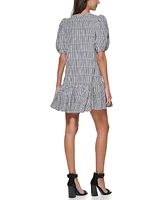Calvin Klein Women's Printed Puff-Sleeve Flounce Dress