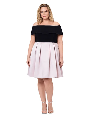 Betsy & Adam Plus Off-The-Shoulder Short-Sleeve Fit Flare Dress