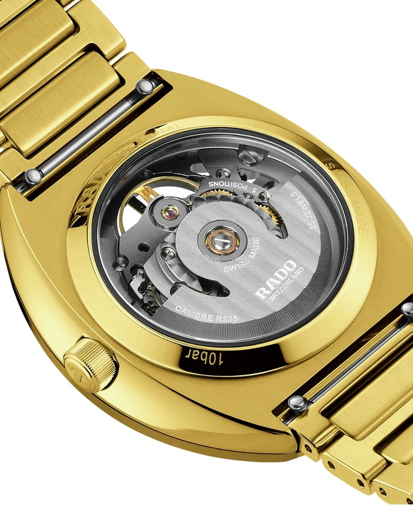 Rado Unisex Swiss Automatic DiaStar Original Skeleton Gold Pvd Stainless Steel Bracelet Watch 38mm