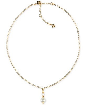 Patricia Nash Gold-Tone Imitation Pearl & Pave & Double Bead Lariat Necklace, 28" + 3" extender