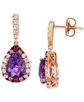 Le Vian Multi-Gemstone (2-1/2 ct. t.w.) & Nude Diamond (1/8 ct. t.w.) Pear Halo Drop Earrings in 14k Rose Gold