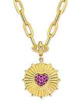 Pink Sapphire Heart Sun Ray Disc 18" Pendant Necklace (1/6 ct. t.w.) in 10k Gold