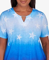 Alfred Dunner Petite All American Tie Dye Stars Short Sleeve Top