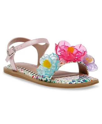 Betsey Johnson Little and Big Girls Dacie Flat Sandals with Flower Embellishments