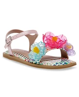 Betsey Johnson Little and Big Girls Dacie Flat Sandals with Flower Embellishments